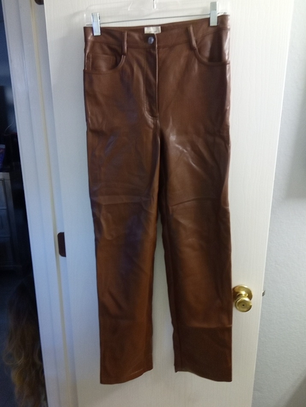 Wilfred Brown Faux Leather Straight-Leg Pants